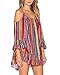 OYANUS Womens Rainbow Stripe Open Shoulder Bell Sleeve Spaghetti Ruffle Beach Dress