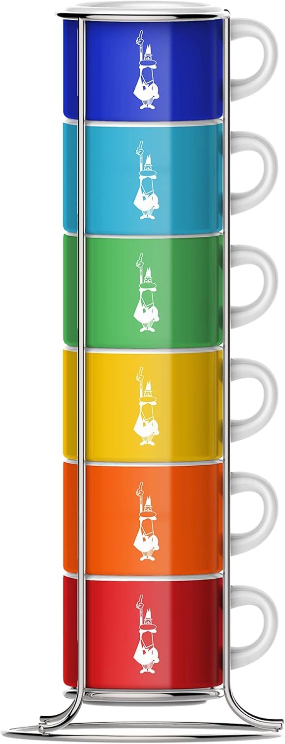 Bialetti TAZZ110 Six Stackable Cups, Multicoloured, Porcelain