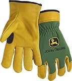 West Chester John Deere JD00008 Top Grain Deerskin Leather Driver Gloves - [1 Pair] Large, Spandex Back, Shirred Elastic, Slip-On Cuff, Keystone Thumb