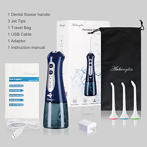 Anbanglin Portable Water Flosser,Professional Cordless Dental Oral Irrigator,IPX7 Waterproof Dental Water Jet with 3 Tips for Home, Travel, Adults, Kids & Braces and Teeth Whitening - Thumbnail 6