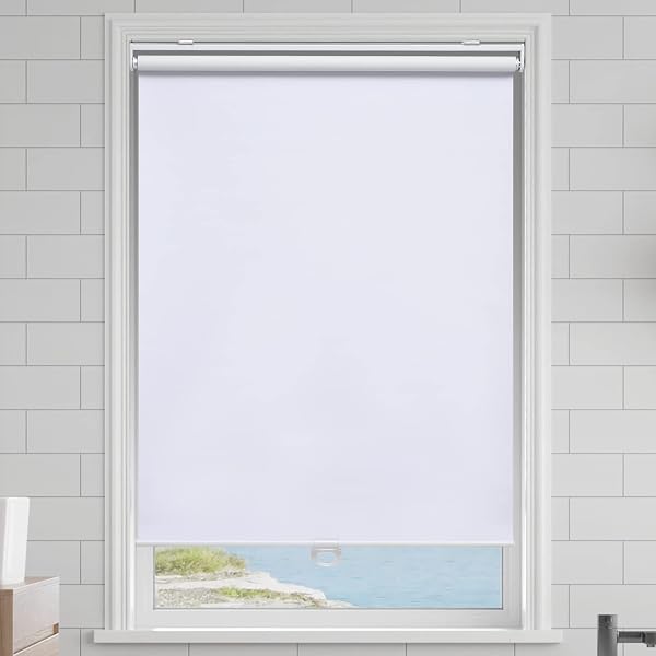 AOSKY CORDLESS ROLLER SHADES BLACKOUT BLINDS FOR WINDOWS ROOM DARKENING ROLLED UP SHADES WITH SPRING SYSTEM, UV PROTECTION WINDOW SHADES DOOR BLINDS FOR HOME AND OFFICE (40″ W X 72″ H, WHITE)
