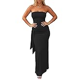 AWASIR Womens Strapless Bodycon Maxi Tube Dress Side Slit Lace Up Y2k Long Dress