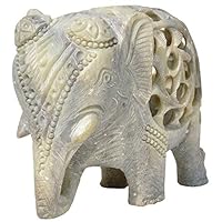 BKRAFT4U Elephant Statue on Sale- Elephant Stone Statue - Impossible Stone Art Sculpture - 3 Inch Handmade Soapstone Figurine of Mother Elephant with Baby Inside - Gifts from India