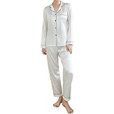 Exemaba Women's Pajamas Set Satin Long Sleeve Button Down 2 Piece Silk Loungewear Sleepwear Pjs Set