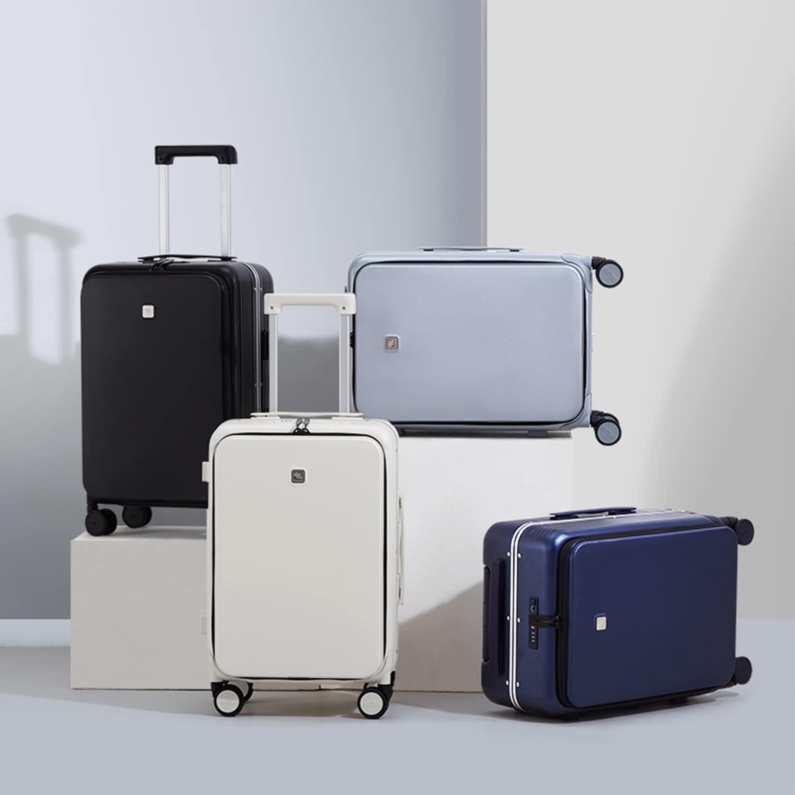 Hanke Grace Hard Shell Suitcases with Wheels,20 Inch Carry On Luggage Airline Approved with Aluminum Frame, Travel suitcase with Front Pocket Travel Luggage for Short Business Trips, Smoke White.