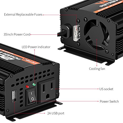 POTEK 200W Power Inverter DC 12V to 110V with 2A USB Charging Port for Laptop, Tablet and Smart Phone - Thumbnail 2