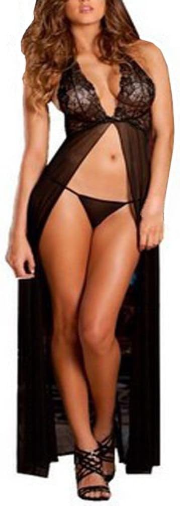 Leoy88 Long Lingerie For Women Sexy Lace Dress Sheer Gown See Through Kimono Robe Nightwear
