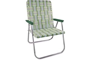 Lawn Chair USA Folding Aluminum Outdoor Patio Lawn Chair | Heavy-Duty Webbed Chairs for Camping, Sports, Beach, Yard & Tailgating | Lightweight Portable | Magnum - Spring Fling with Green Arms