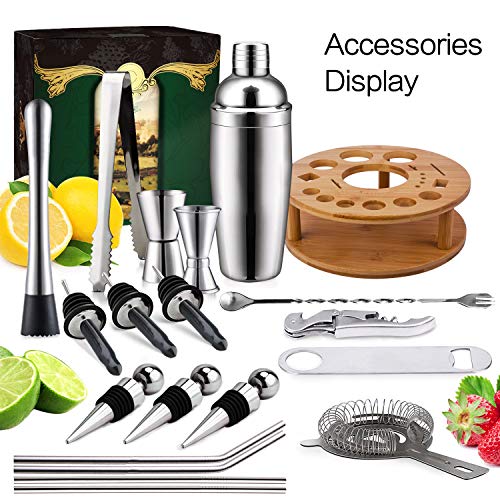 X-cosrack Cocktail-Shaker-Set – 19-teiliges Edelstahl-Barkeeper-Set, mit drehbarem Bambus-Ständer – perfektes Bar-Set… – Bild 8