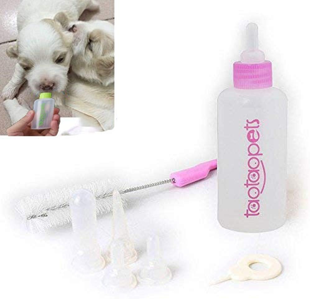 KOBWA Pet Nurser 1 pcs Nursing Feeding Bottle Kit with 4 Replacement Nipples 60ml Milk Feeder Nursing Care Set for Dog Puppy Cat Kitten Pet, Color Random