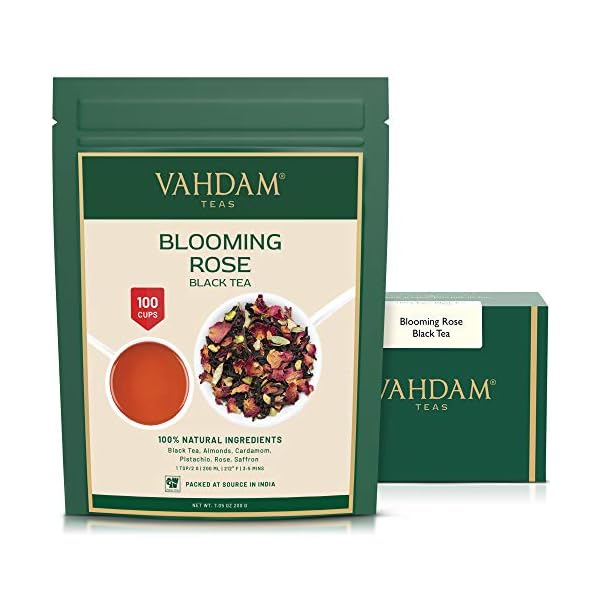 VAHDAM, Blooming Rose Tee (100 Tassen) | 100% natürliche schwarze Teeblätter, Rosenblüten, Mandeln, Kardamom, Pistazien…