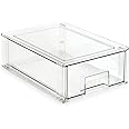 Isaac Jacobs Medium Stackable Organizer Drawer (12.5” x 8.3” x 4.1”), Clear Plastic Storage Box, Pull-Out Bin, Home, Office, Closet & Shoe Organization, BPA-Free, Food/Fridge/Freezer Safe (Medium)