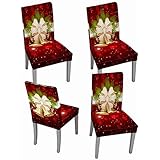 Muuyi Chair Cover Stretch Chairs Slipcovers Seat Slipcover Christmas Furniture Protector for Dining Room Ceremony Hotel , ChrismasBell - 4Pack