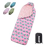 Kowell Sleeping Bag for Kids with Compression Sack, Wearable Sleeping Bag for Kids Lightweight Waterproof for Warm & Cold Weather, 3 Seasons Kids Camping/Traveling/Backpacking Sleeping Bag