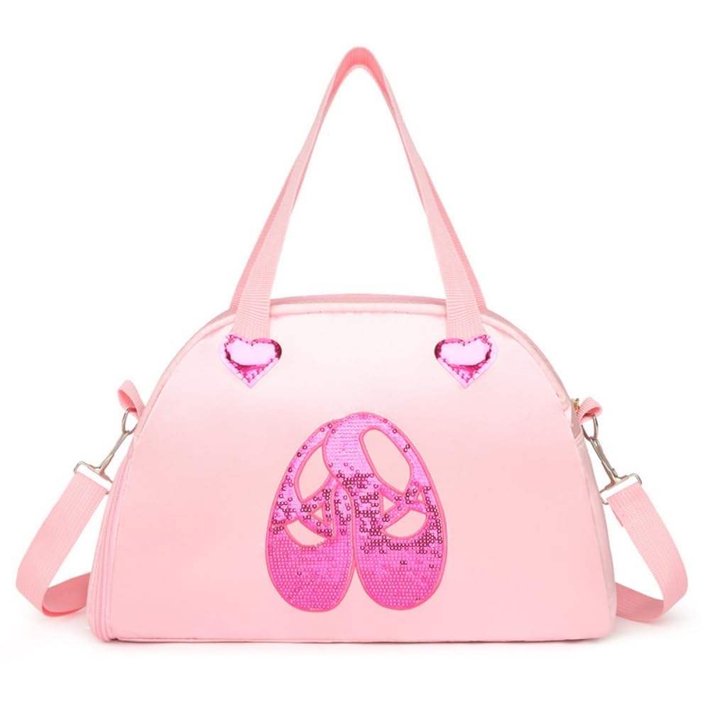 ISABELLA MOON Girls Kids Children Ballet Dance Bag, Pink Ballerina Handbag Tote Gymnastics Sports Duffel Bag, Crossbody Shoulder School Bag Light Weight Carry-on Luggage (Pink2)