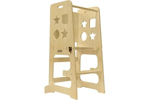 bedmoimo Kids Kitchen Step Stool for Kids with Safety Rail,Solid Wood Construction Toddler Learning Stool Tower, Montessori Toddlers Kitchen Stool, Natural