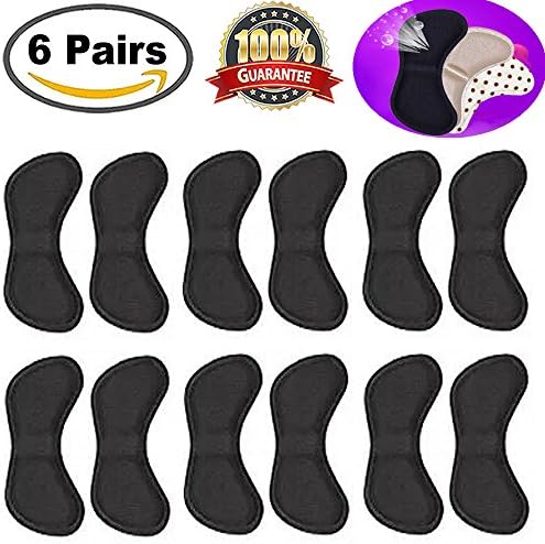 6 Pairs Heel Grip Liner Self Adhesive Shoe Insoles Cushion Pads Stickers Foot Care Protector Heel Grips Leather Heel Grips Pads Cushion Suede Liners for Men Women (Black)