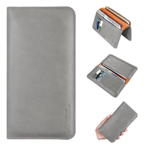 FLOVEME Handmade Genuine Leather Slim Wallet Case Cover, Premium Magnetic Closure Credit Cash Card Slot Holder Flip Folio Book Protection for iPhone 6 6s 7 8 PLUS Samsung Galaxy S5 S6 S7 Edge, Gray