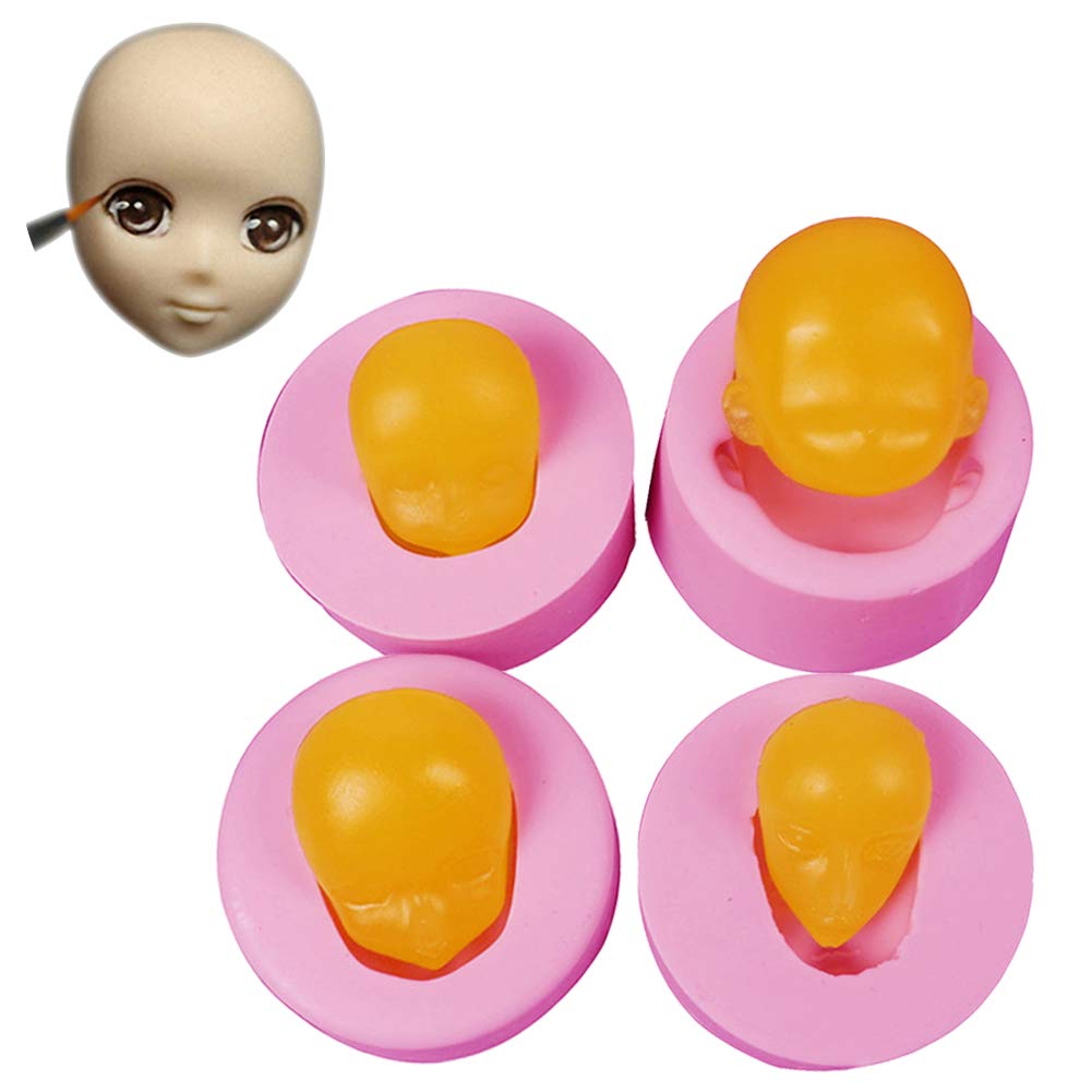 WonDerfulC 4pcs Silicone Human Head Mould Fondant Face Moulds Model Doll Head Mold Making Cake Clay Resin Candle Soap Molds