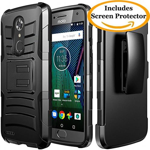 ZTE Max XL Case, JATEM [Belt Clip] Rugged Hybrid Dual Layer Kickstand Holster Combo + HD Screen Protector (Black/Black)