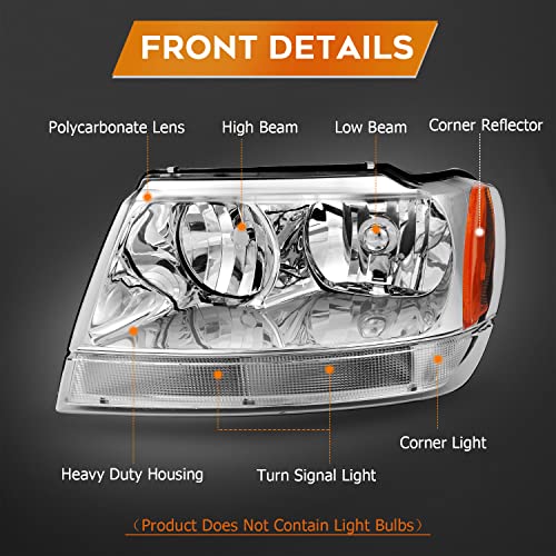 Headlights For 1999-2004 Jeep Grand Cherokee Black Amber Corner Headlamps Pair E - Foto 11