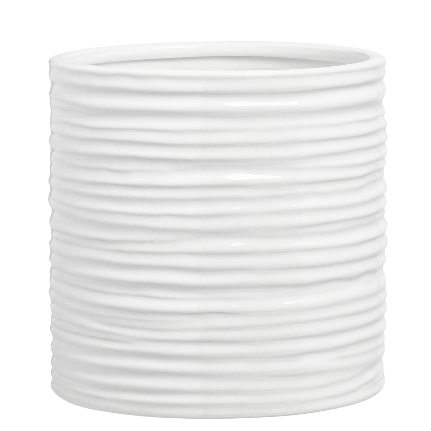 Torre & Tagus Ripple Ceramic Cylinder Vase Hand Crafted Classy Minimalist Design for Faux-Flower Center Piece Dining Room Living Room Accents, White