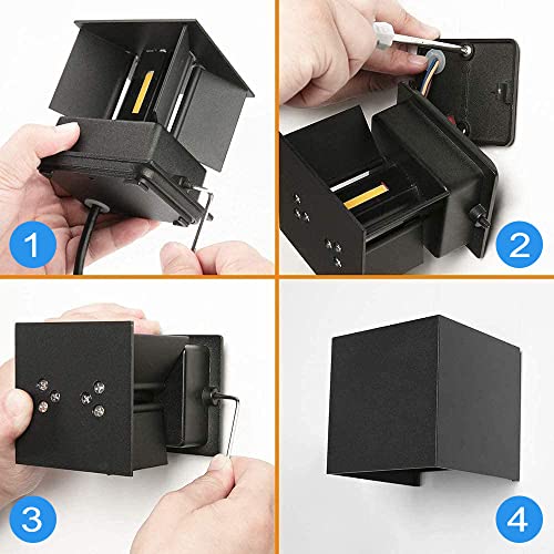 CANMEIJIA Set of 4 LED Outdoor Indoor Wall Lamps, 12 W Modern Black IP65 Outdoor Wall Lamp, 3000 K Angle Adjustment for Hallway Bedroom
