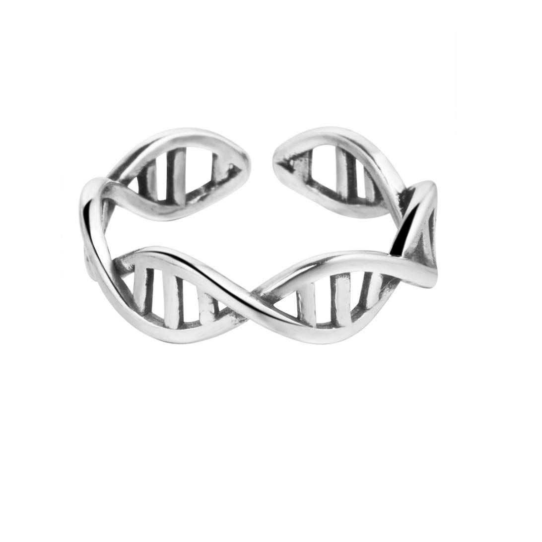 QIANDI Science Chemistry Molecule DNA Infinity 925 Silver Ring Adjustable Ring