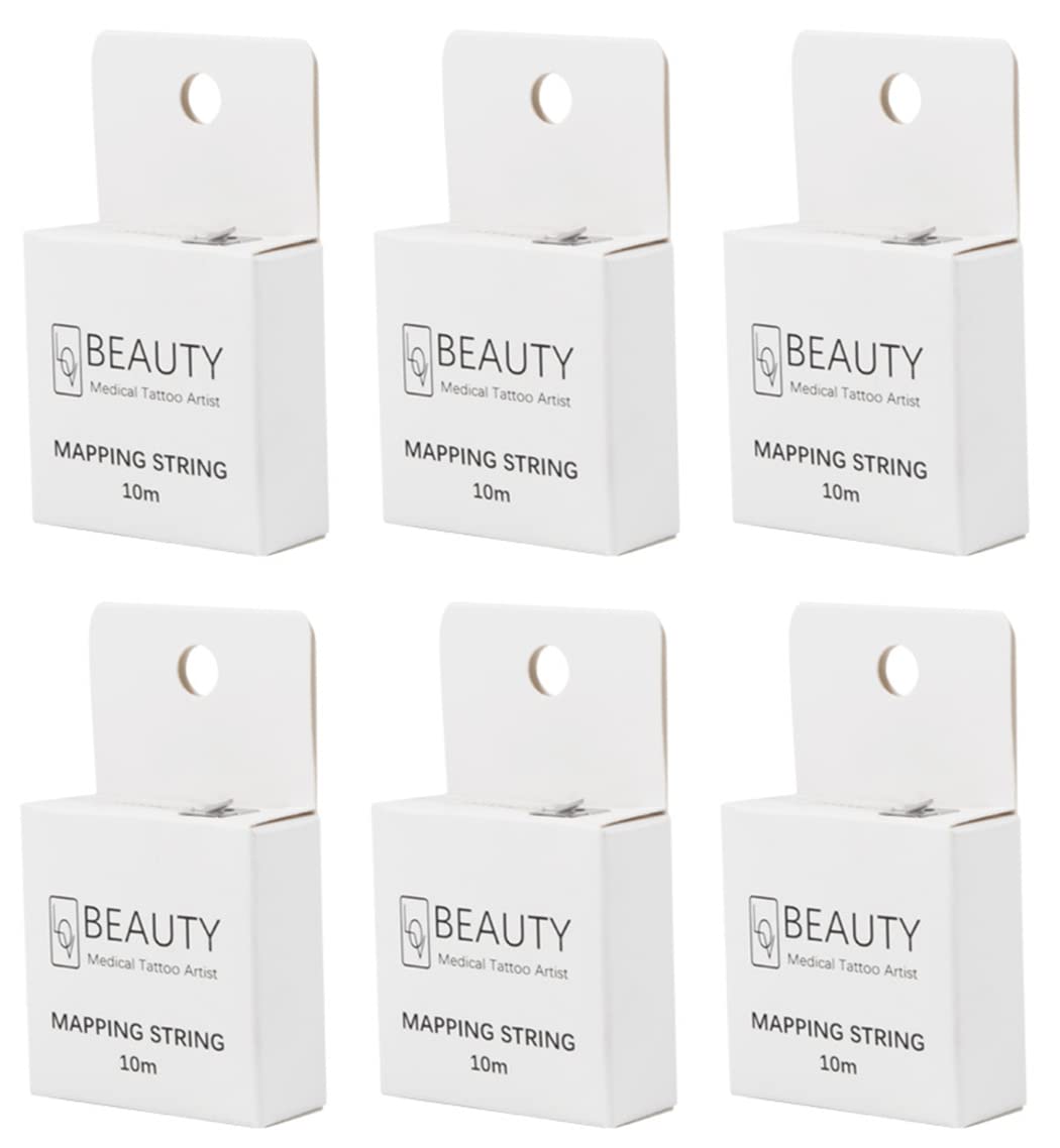 XIAOYU 10M Brow Mapping String Pre-Inked Measuring Tool for Eyebrow Tattoo Microblading Makeup Supplies, White Box, Black Ink