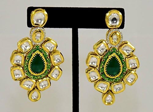 Kundan Green-White Earrings. Gold plated imitation jewelry