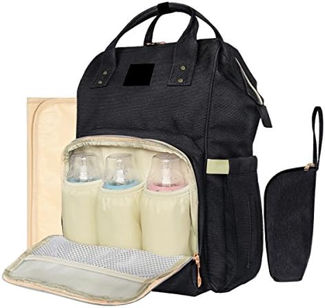 All in One Multifunction Diaper Bag Backpack Baby Nappy Bag for Mom and Dad - with Changing Pad and Insulated Pouch,14 Pockets (Black)