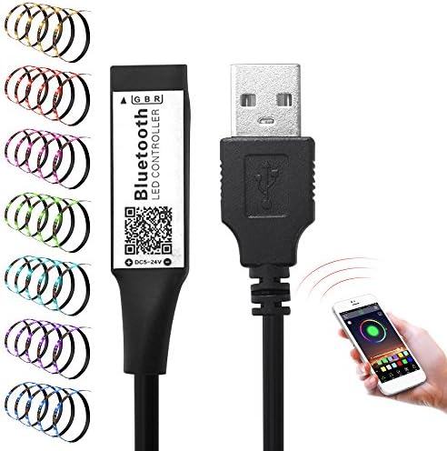 DDSKY 1-Pack 5V Mini USB Bluetooth RGB Light Strip Controller, Smart USB Controller for SMD 3528 5050 RGB Light Strip, APP Control, 53cm/20.8"