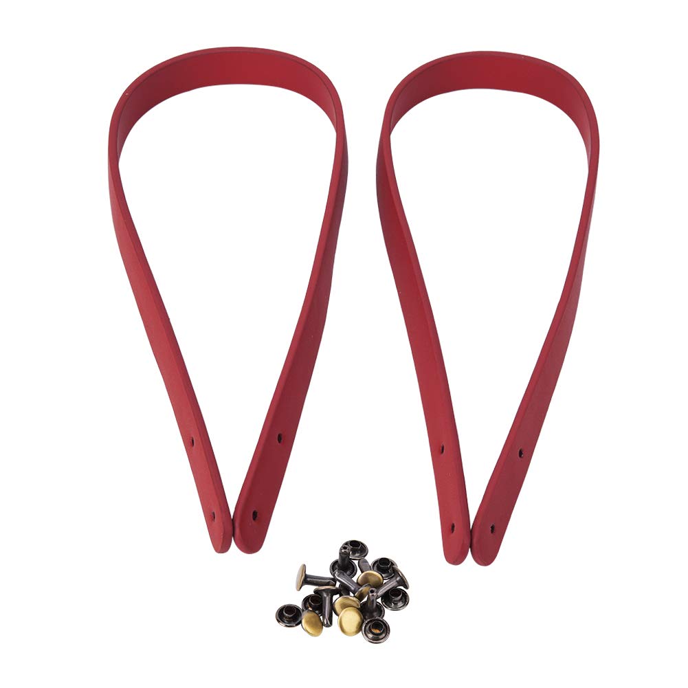 Oumefar 2PCS 65cm Leather Purse Handles Bag Handles Straps with Rivets Straps for Totebag Luggage Accessories Replacement(red)