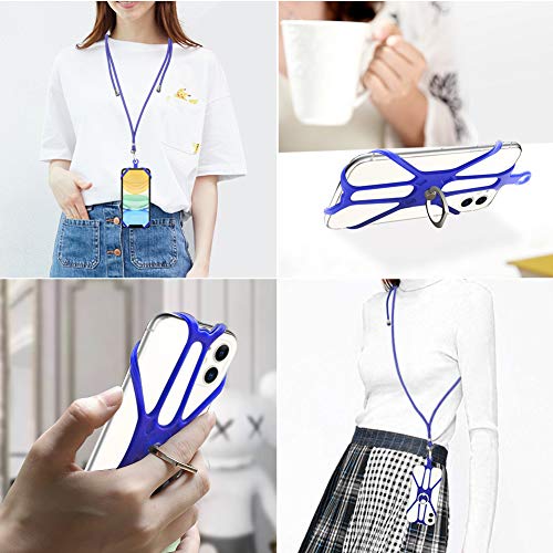 Cell Phone Lanyard, COCASES Crossbody Neck Strap Silicone Phone Holder with Ring Stand for iPhone, Galaxy & Most Smartphones (Blue) - Thumbnail 6