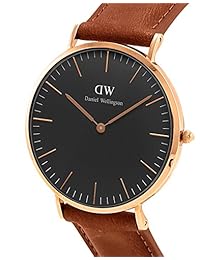 Daniel Wellington 'clásico de piel negro' oro y de cuarzo reloj Casual, Color: café (Modelo: dw00100126)