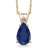 Gem Stone King 14K Yellow Gold Blue Sapphire and Pink Lab Grown Diamond Pendant Necklace for Women | 2.18 Cttw | Gemstone September Birthstone | Pear Shape 10X7MM | With 18 Inch Chain