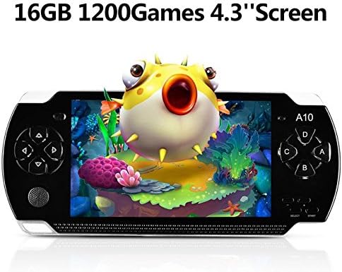 Handheld Game Console, 16GB 4.3 "Screen 1200 Classic Games, Portable Video Game Console，Support Arcade Games/GBA / GBC / NES / BIN / SMC, The best birthday gift or holiday gift for kids– Black