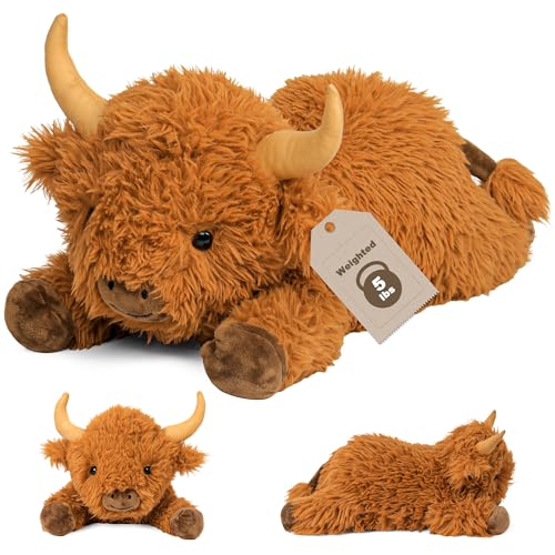 Wepop 5lbs Highland Cow Weighted Stuffed Animals, 22in Giant Highland Cow Gift Plush Toy,Adorable Stuffed Animal for Kids and Adults Highland Cattle Plushie Pillow Decor