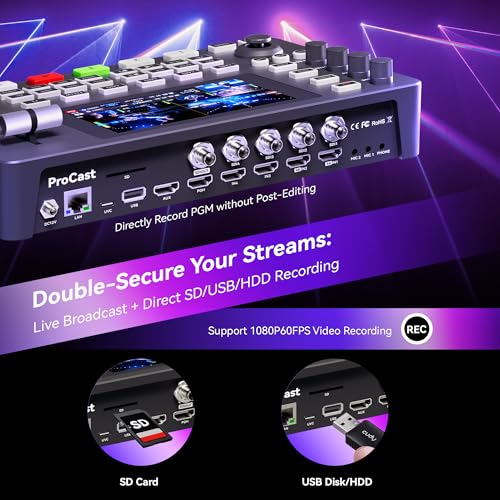 Tenveo Video Mixer Switcher, 4K 60FPS Live Streaming Video Switcher, 5.5" FHD Display, 4X SDI and 4X HDMI Inputs, 1080P 60FPS Output, USB Recording, Support PTZ Camera and Controller