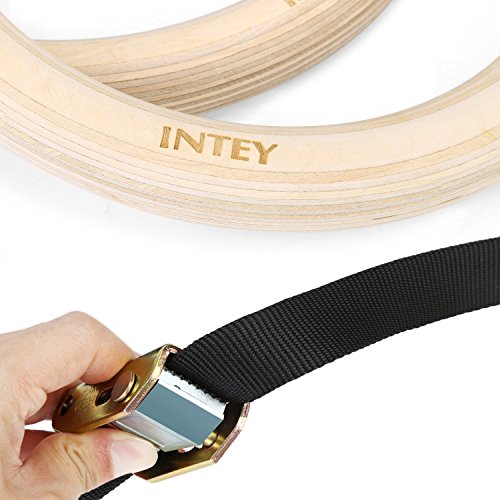 image for INTEY Wood Gymnastic Rings Adjustable Long Buckles Straps For Home Gym