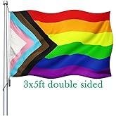 Progress Pride Rainbow Flag 3x5 Double Sided-Heavy Duty LGBTQ 2025 Gay Pride Lesbian Flags Banner 3x5ft Outdoor Fade Resistant