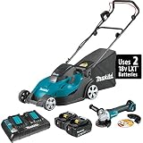 Makita XML02PTX1 18V X2 (36V) LXT Lithium-Ion Cordless 17" Lawn Mower Kit (5.0Ah) and Brushless Angle Grinder