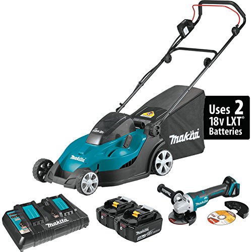 Makita XML02PTX1 18V X2 (36V) LXT Lithium-Ion Cordless 17" Lawn Mower Kit (5.0Ah) and Brushless Angle Grinder