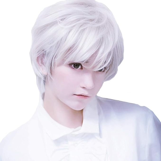 Amazon Co Jp メンズウィッグ フルウィッグ メンズ ホワイト コスプレ イベント 学園祭 アニメ ショートヘア ショート ウィッグ 服 ファッション小物