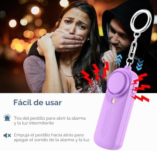 Alarme Pessoal Feminino Safesound Alarme de Segurança Pessoal 130DB Alarme de Segurança com Lâmpada LED Alarme de Porta-chaves aprovado pela Polícia para Crianças, Mulheres e Estudantes Seniores (Roxo)