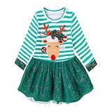 Kids Girls Christmas Outfits Deer Striped Princess Dress Toddler Christmas Clothes by Laimeng (5T, Green)