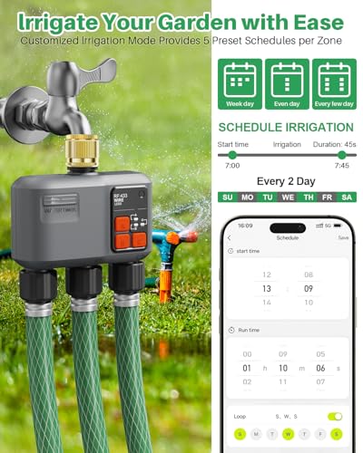 WLAN Watering Computer 3 Outputs with Brass Inlet/RF 300M Technology, Garden Watering Clock, Compatible with Alexa & Smart Life App, Automatic Watering System for