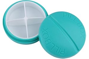 Mini Compact Travel Round Pill Storage Box 4 Compartment Pills Case for Vitamin Medication1Pcs,Blue Fashion Design