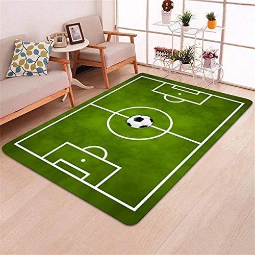 XIEING Children Football Area Rugs Soccer Field Living Room Flannel Carpet Boys Play Crawl Kitchen Bath Door Mat Floor Mats@150x180cm
