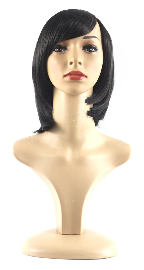 Xiaoyu Lifelike Oblique Bangs Short Straight BOB Wigs - Black